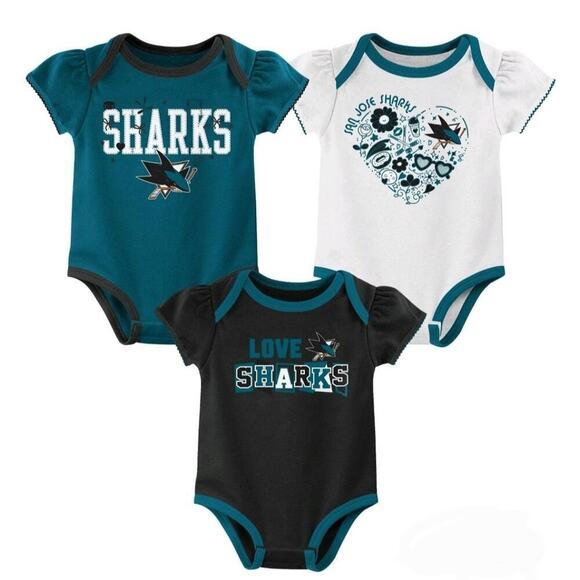 NHL San Jose Sharks Baby Girls' 3pk Bodysuit - 18M - Picture 1 of 5
